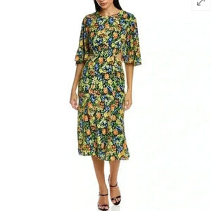 Les Reveries Floral Flutter Sleeve Wrap Dress